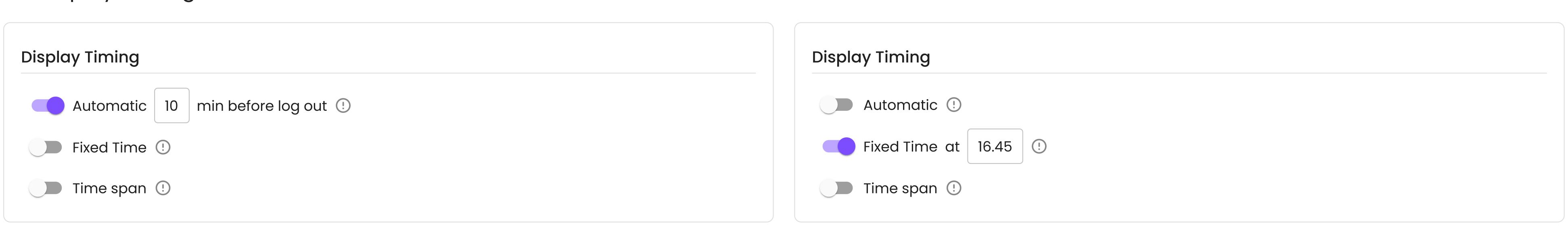 De display timing-opties in Settings